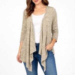 Mac & Jac Heathered Draped Open-Front Cardigan | Neutral Tan | Medium